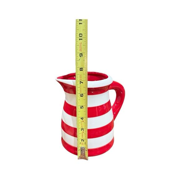 Terramoto Ceramic Drink Pitcher Red White Stripes Approx 7.5” Tall NWOT Holiday - Picture 6 of 6